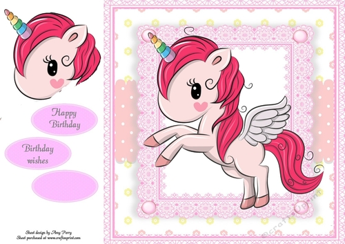 Adorable  Hot Pink Unicorn  In Pink Frame 8x8