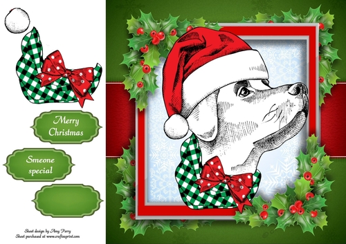 Black, Red & White Dog With Scarf 8x8