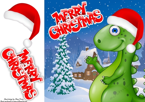 Funny Green Spiky Festive Dinosaur 8x8