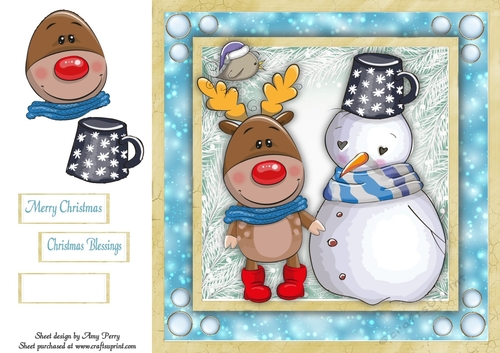 Cute Reindeer With Snowman 8x8
