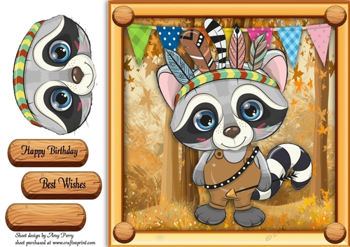Cute Raccoon In Indian Fancy Dress 8x8