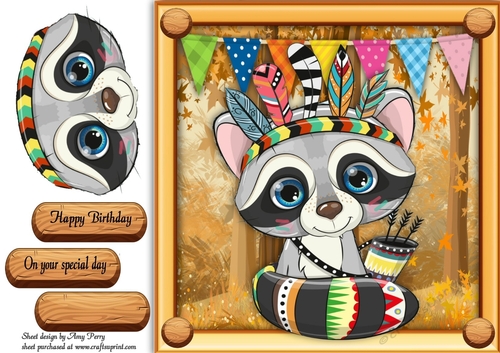 Cute Sitting down Raccoon In Indian Fancy Dress 8x8