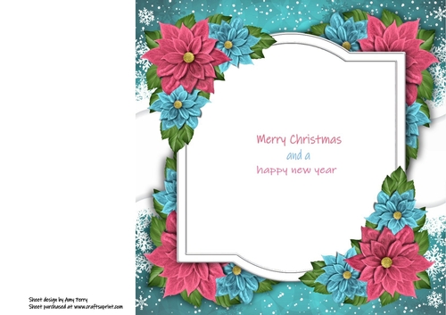 Beautiful Blue & Pink Poinsettia Insert 8x8