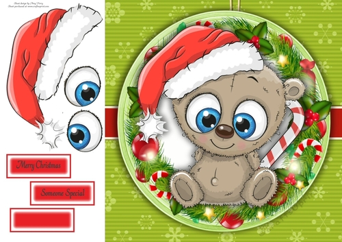 Teddy Bear With Santa Hat In Holly Frame 8x8