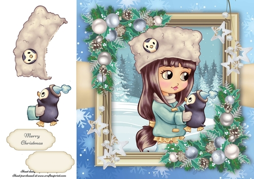 Cute Girl With a Penguin  8x8