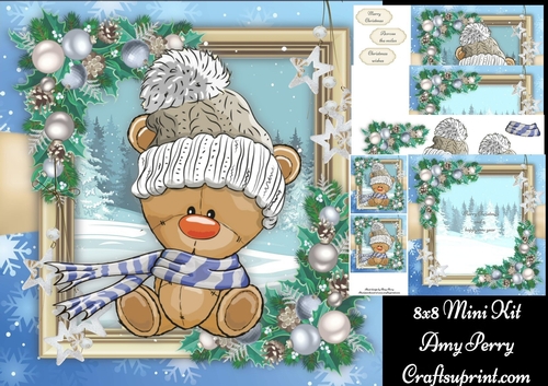 Gorgeous Brown Bear With Blue Scarf 8x8 Mini Kit