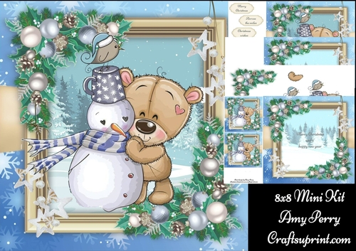 Gorgeous Bear With Snowman 8x8 Mini Kit