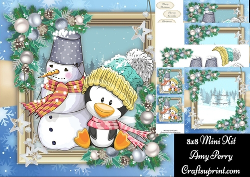Gorgeous Penguin With Snowman 8x8 Mini Kit