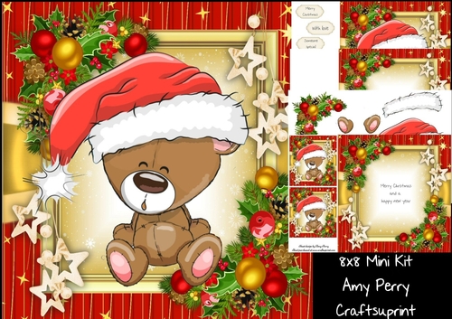 Gorgeous Brown Bear In Santa Hat 8x8 Mini Kit