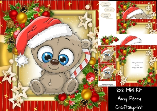 Gorgeous Blue Eyed Bear In Santa Hat 8x8 Mini Kit