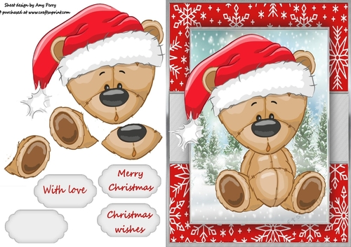 Cute Christmas Brown  Bear In Santa Hat
