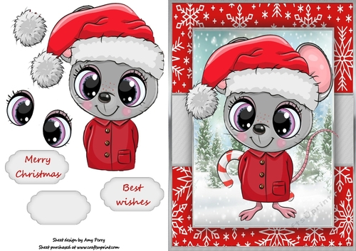 Cute Christmas Grey Mouse In Santa Hat