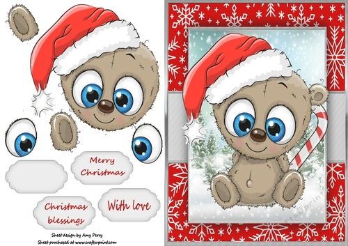 Cute Christmas Blue Eyed Bear In Santa Hat