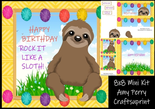 Happy Birthday rock it like a sloth 8x8 mini kit