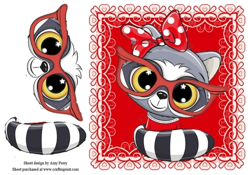 Gorgeous Raccoon Wearing Glasses In Red Frame 8x8