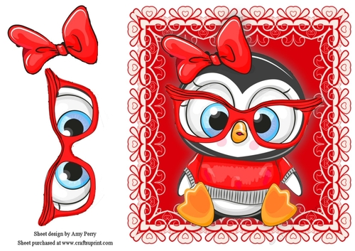 Gorgeous Penguin Wearing Glasses In Red Frame 8x8