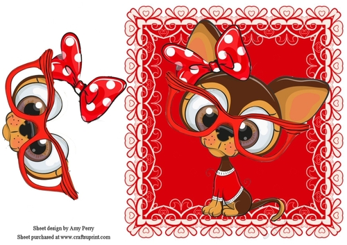 Gorgeous Chihuhua Wearing Glasses In Red Frame 8x8