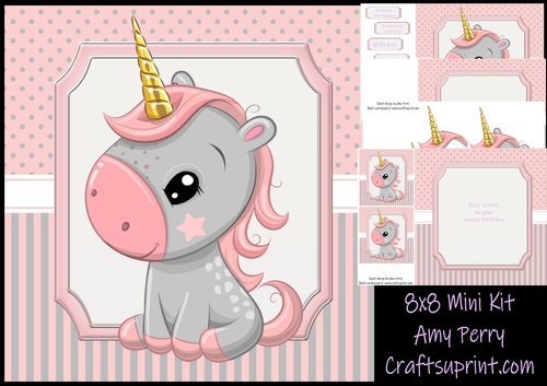 Gorgeous Pink & Grey Unicorn 8x8 Mini Kit