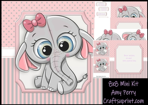 Gorgeous Grey Elephant With Bow  8x8 Mini Kit