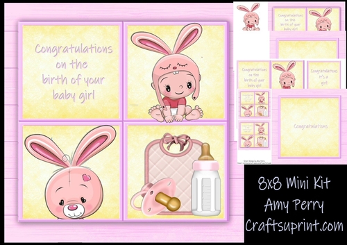 Baby Girl Cube Pink Bunny 8x8 Mini Kit