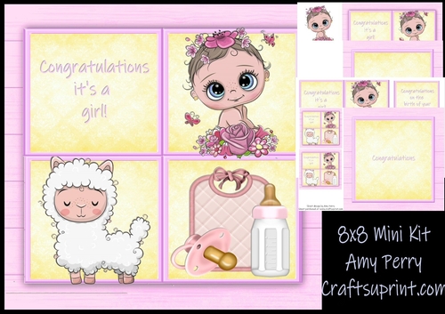Baby Girl Cube Llama 8x8 Mini Kit