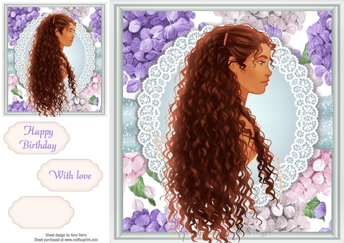 Curly Haired Girl With Hydrangeas 8x8
