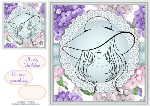 Girl wearing a floppy hat With Hydrangeas 8x8