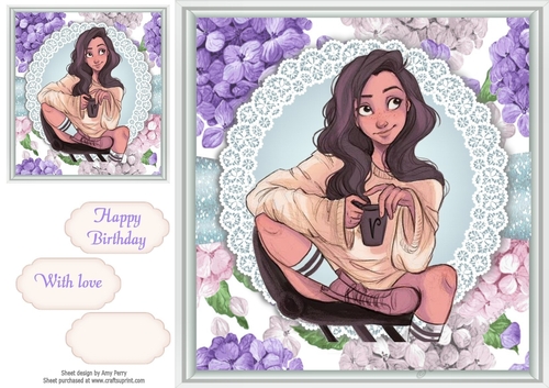 Sitting down girl With Hydrangeas 8x8