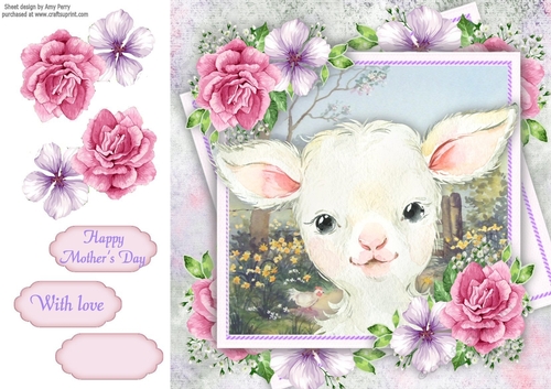 Beautiful Lamb With Pink Roses 8x8