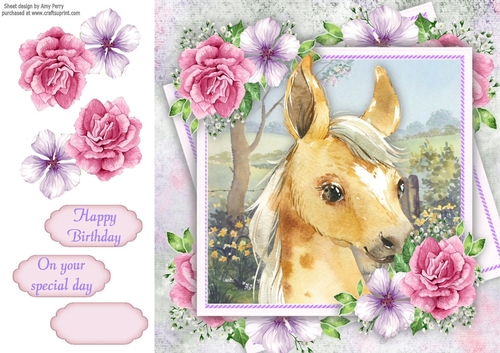 Beautiful Horse With Pink Roses 8x8