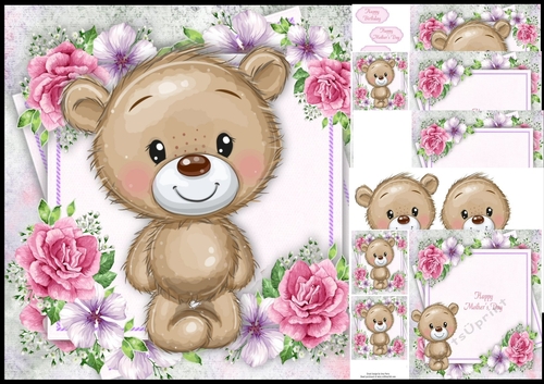 Beautiful Brown Bear With Pink Flowers 8x8 Mini Kit