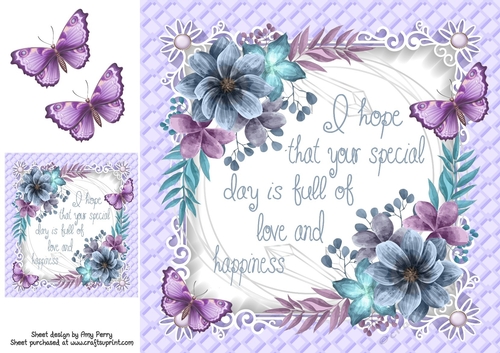 Beautiful Blue & Purple Flowers With Birthday Quote 8x8