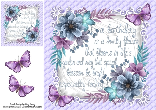 Beautiful Blue & Purple Flowers With Birthday Quote 2 8x8
