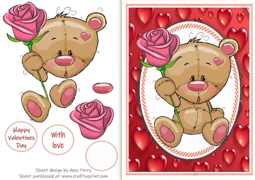 Cute Valentine Bear With Pink Rose 
