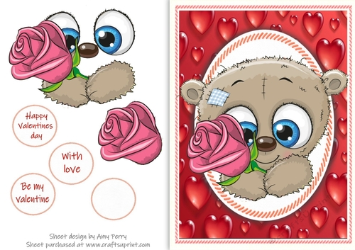 Cute Valentine Brown Bear With Pink Rose 