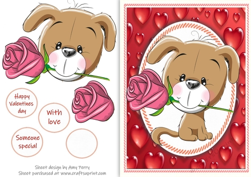 Cute Valentine Brown Dog  With Pink Rose 