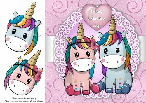 Valentine Sitting Unicorn Couple 8x8