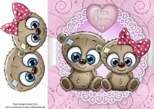 Valentine Blue Eyed Bear Couple 8x8
