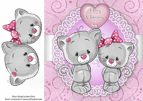 Valentine Grey Cat Couple 8x8