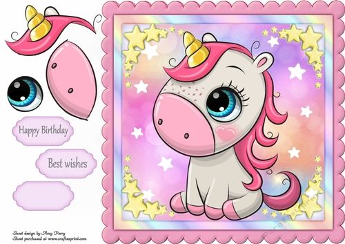 Beautiful Pink & White Unicorn 8x8