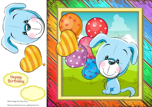 Cute Blue Dog With Multicoloured Balloons 8x8
