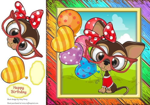 Cute Chihuhua With Multicoloured Balloons 8x8