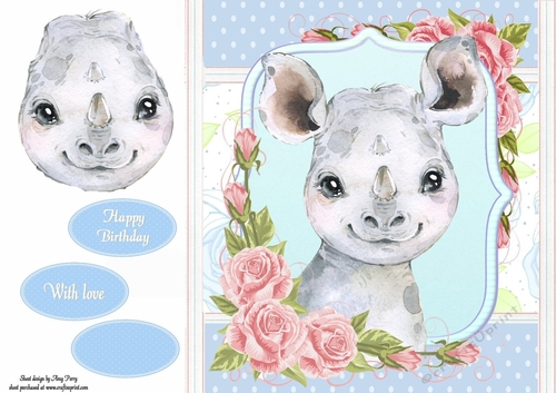 Gorgeous Grey Rhino Shabby Chic 8x8