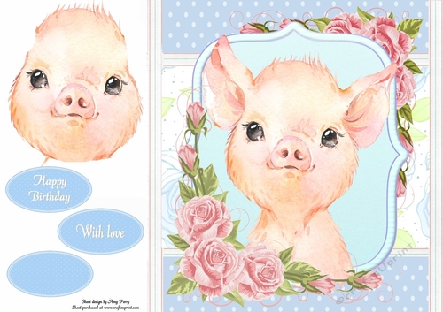 Gorgeous Pink Pig Shabby Chic 8x8