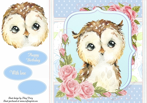 Gorgeous Brown & White Owl Shabby Chic 8x8