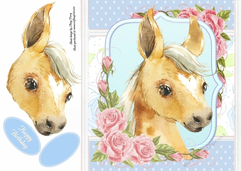 Gorgeous Brown Horse Shabby Chic 8x8
