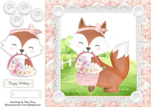 Gorgeous Fox With Flowers Shabby Chic 8x8