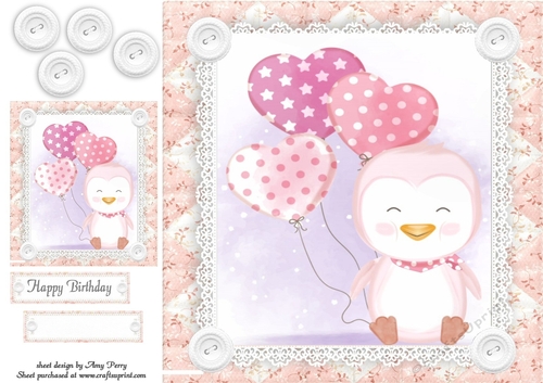 Gorgeous Penguin With Balloons Shabby Chic 8x8