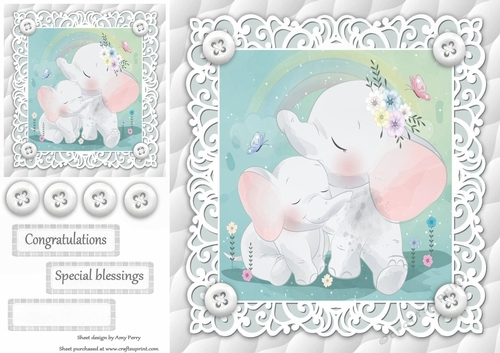 Gorgeous Elephants Cuddling Unisex Baby 8x8