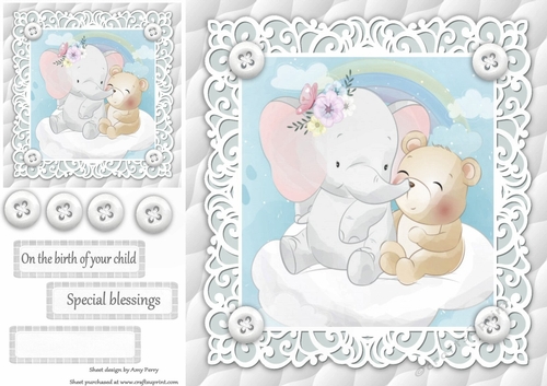 Gorgeous Elephant & Bear Unisex Baby 8x8